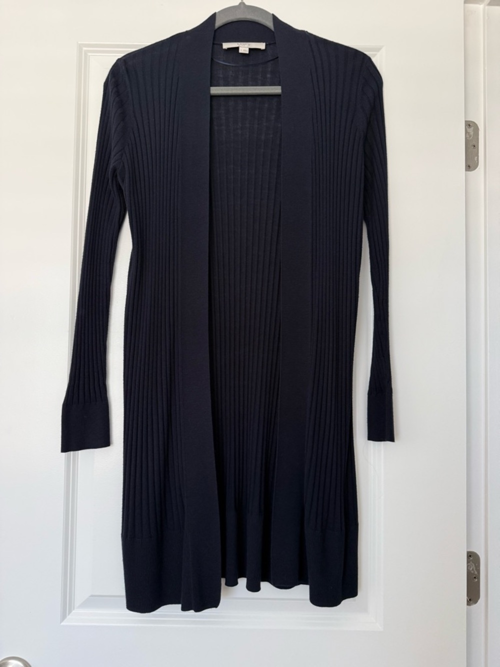 LOFT Navy Ribbed Open-Front Long Cardigan